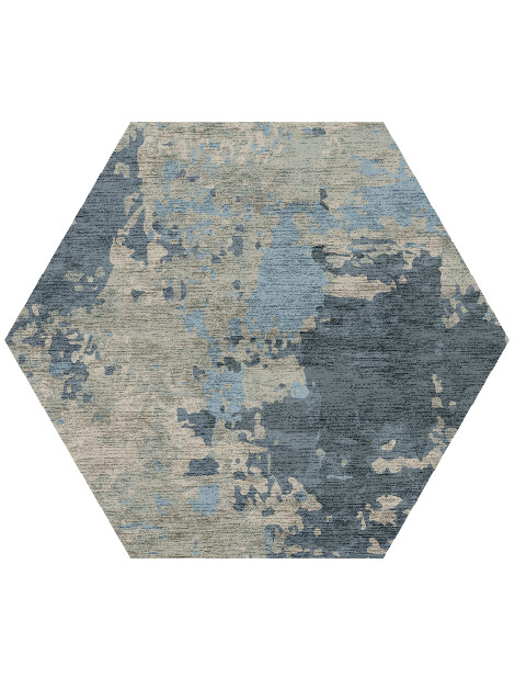 Rusted Metal Brush Strokes Hexagon Hand Knotted Bamboo Silk Custom Rug by Rug Artisan