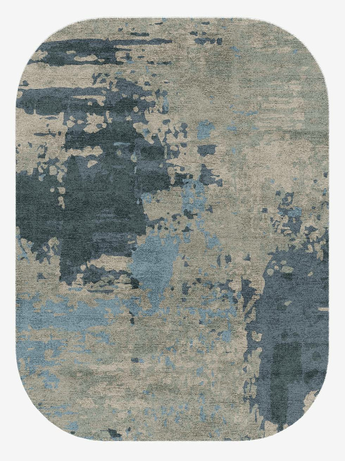Rusted Metal Brush Strokes Oblong Hand Knotted Bamboo Silk Custom Rug by Rug Artisan