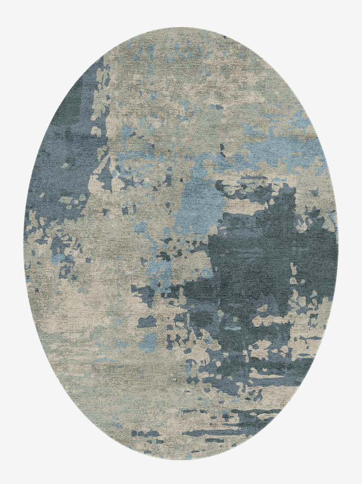 Rusted Metal Brush Strokes Oval Hand Knotted Bamboo Silk Custom Rug by Rug Artisan