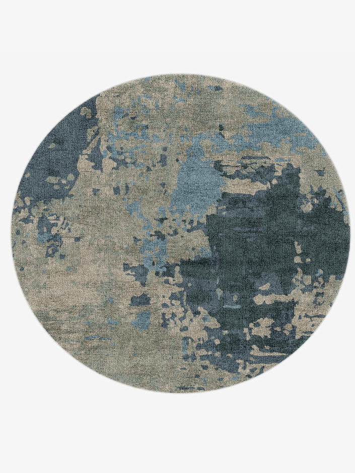 Rusted Metal Brush Strokes Round Hand Knotted Bamboo Silk Custom Rug by Rug Artisan
