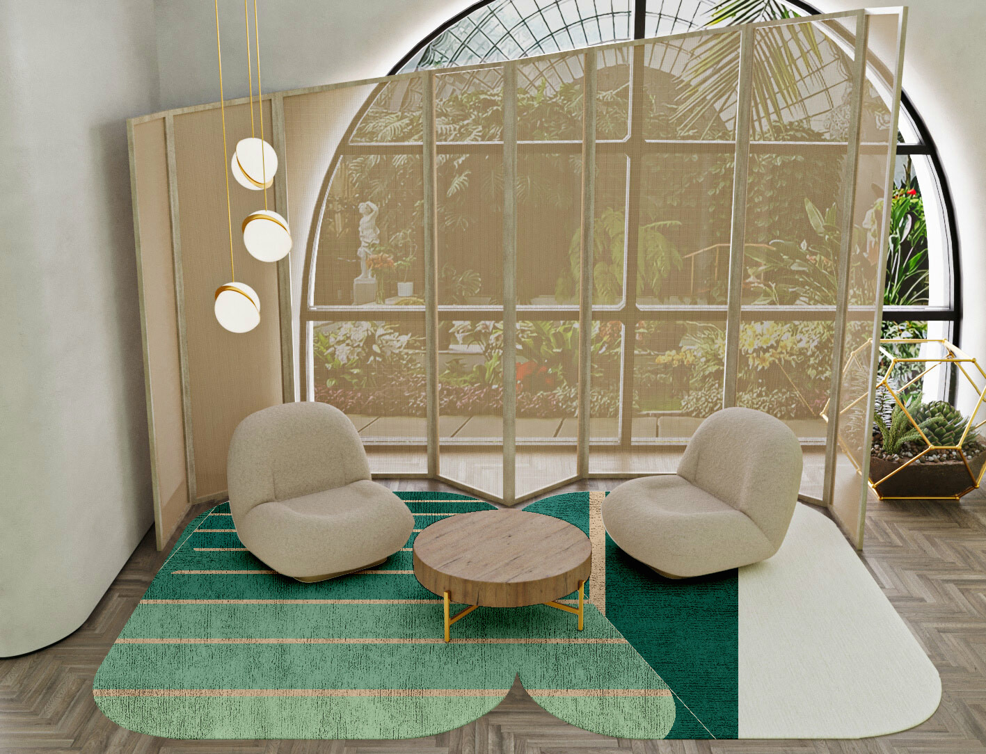 Sage Geometric Eight Hand Knotted Bamboo Silk Custom Rug by Rug Artisan