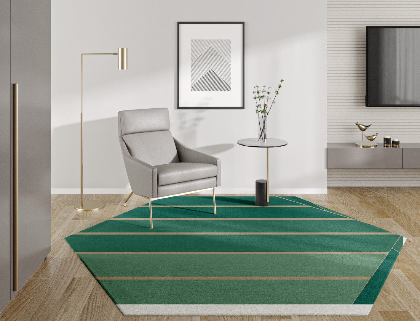 Sage Geometric Hexagon Hand Knotted Tibetan Wool Custom Rug by Rug Artisan