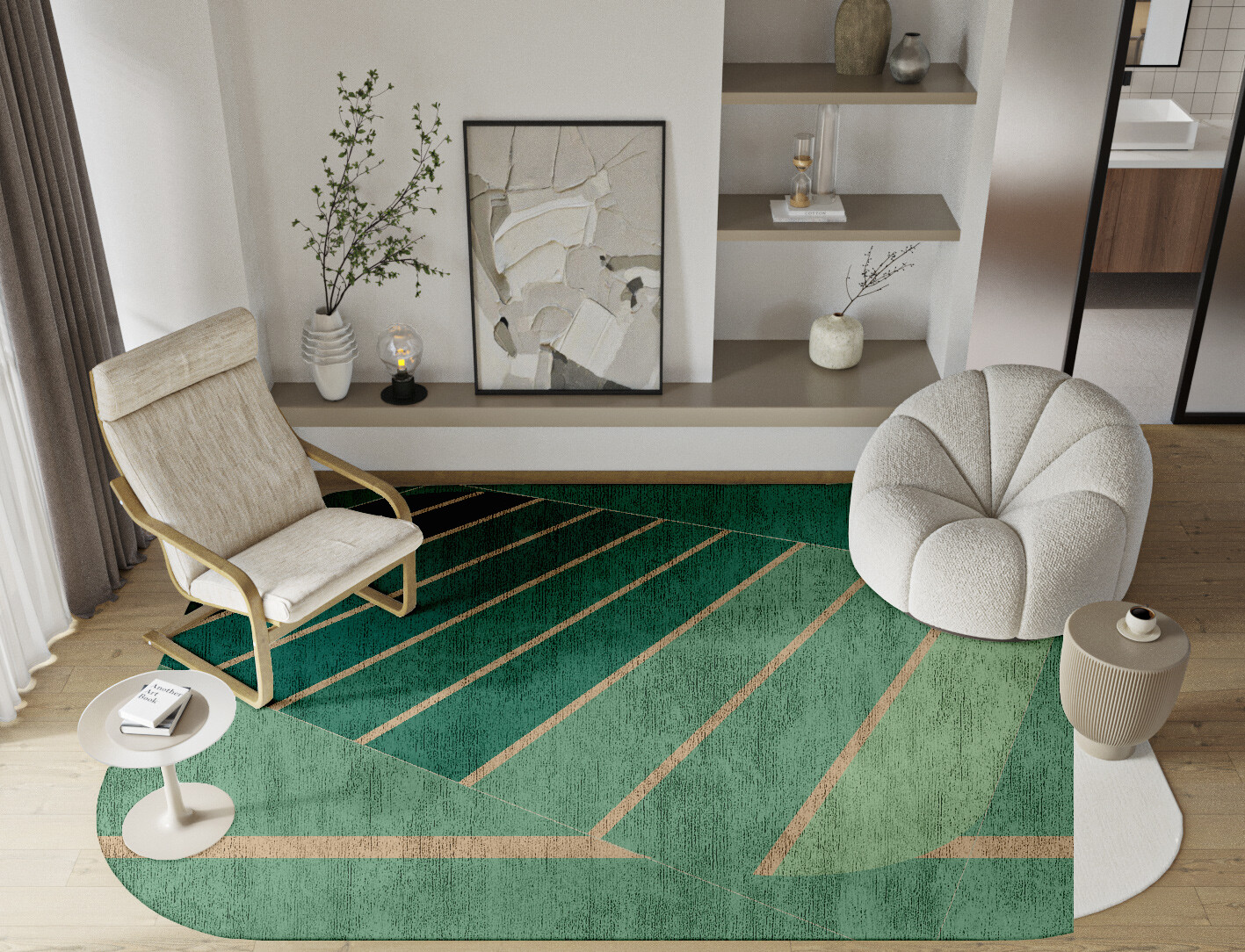 Sage Geometric Oblong Hand Knotted Bamboo Silk Custom Rug by Rug Artisan
