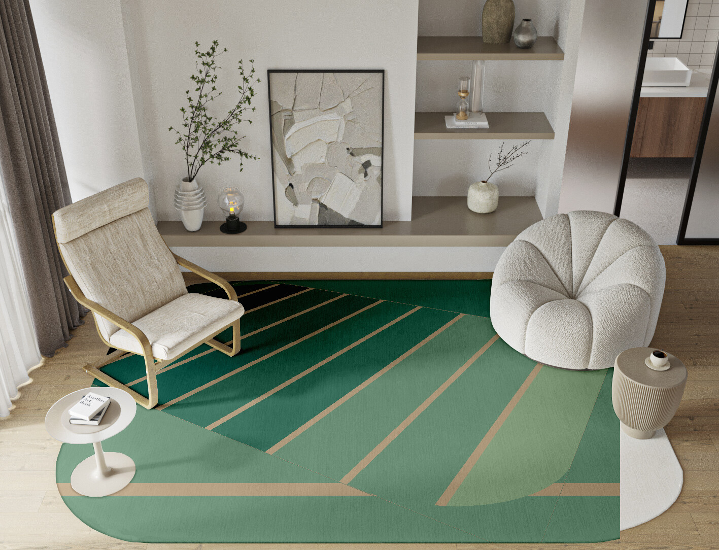 Sage Geometric Oblong Hand Knotted Tibetan Wool Custom Rug by Rug Artisan