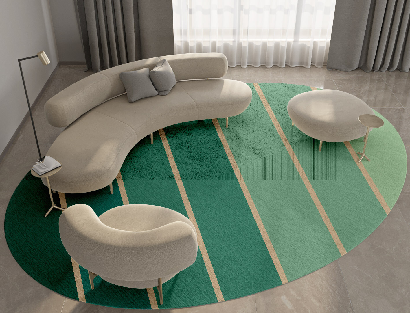 Sage Geometric Oval Hand Knotted Bamboo Silk Custom Rug by Rug Artisan