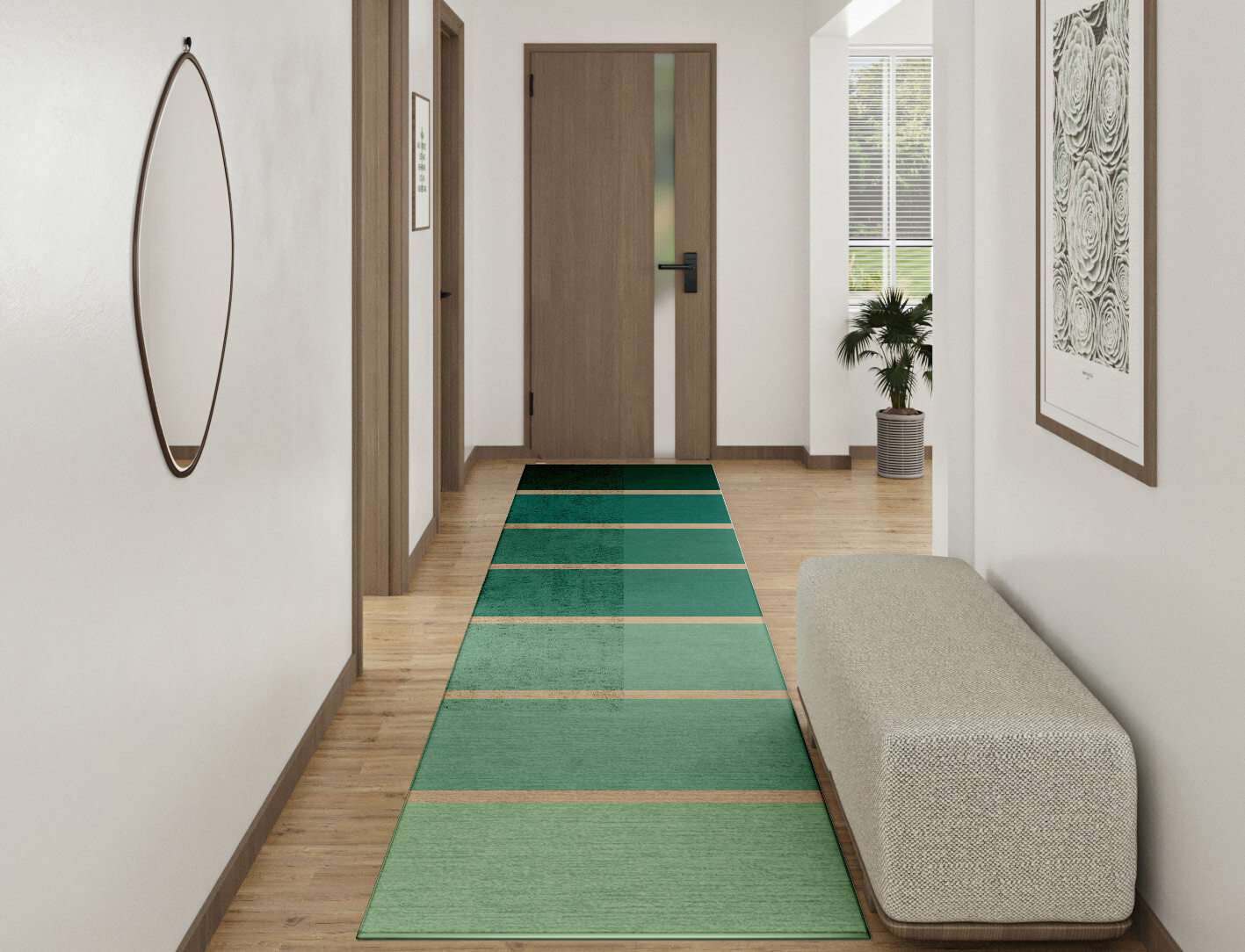 Sage Geometric Runner Hand Knotted Bamboo Silk Custom Rug by Rug Artisan