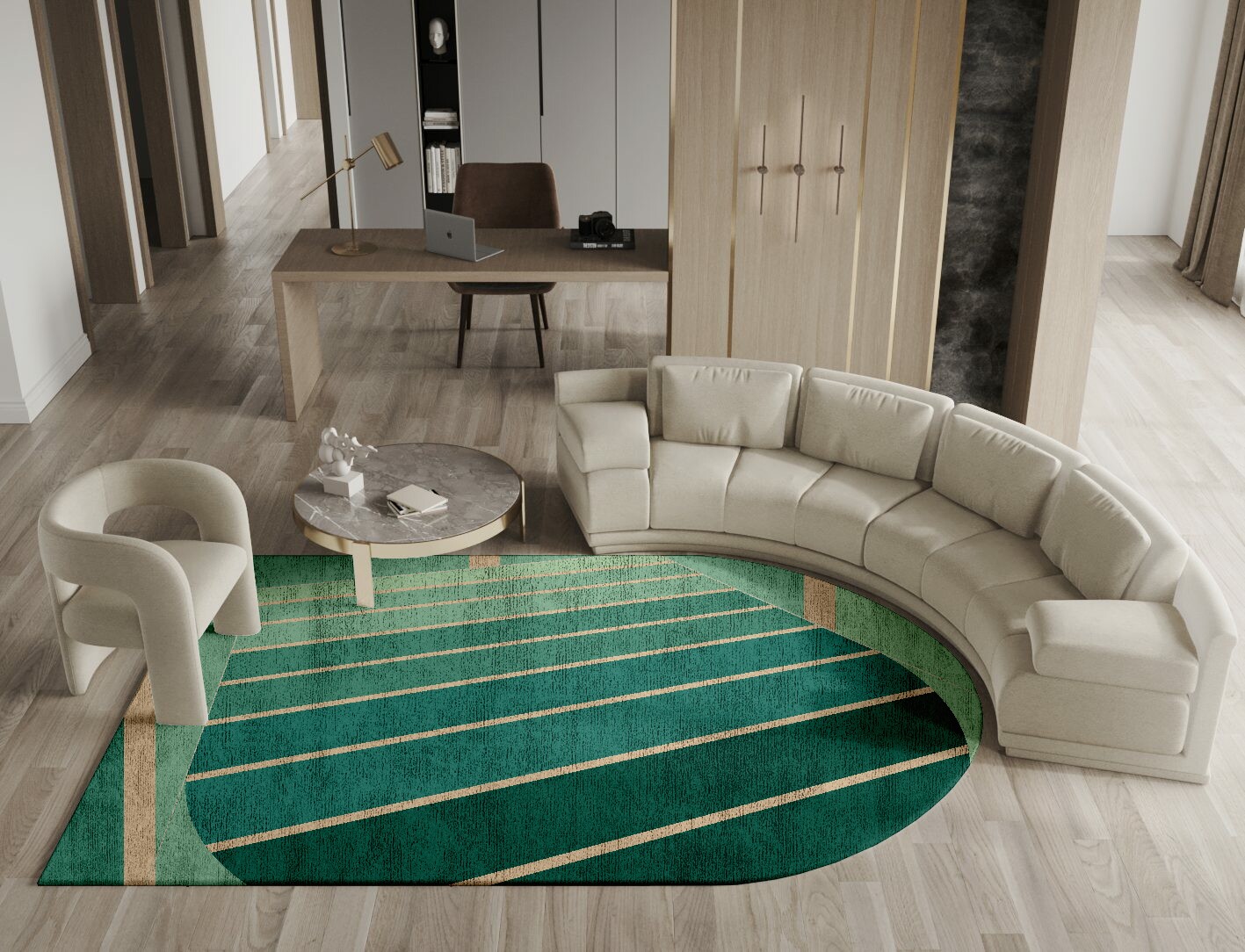 Sage Geometric Arch Hand Tufted Bamboo Silk Custom Rug by Rug Artisan