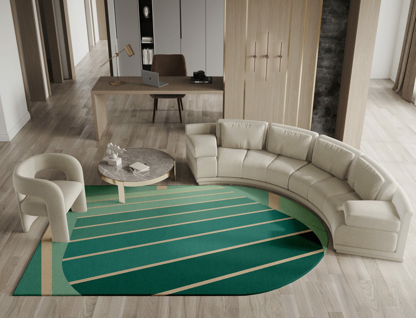 Sage Geometric Arch Hand Tufted Pure Wool Custom Rug by Rug Artisan
