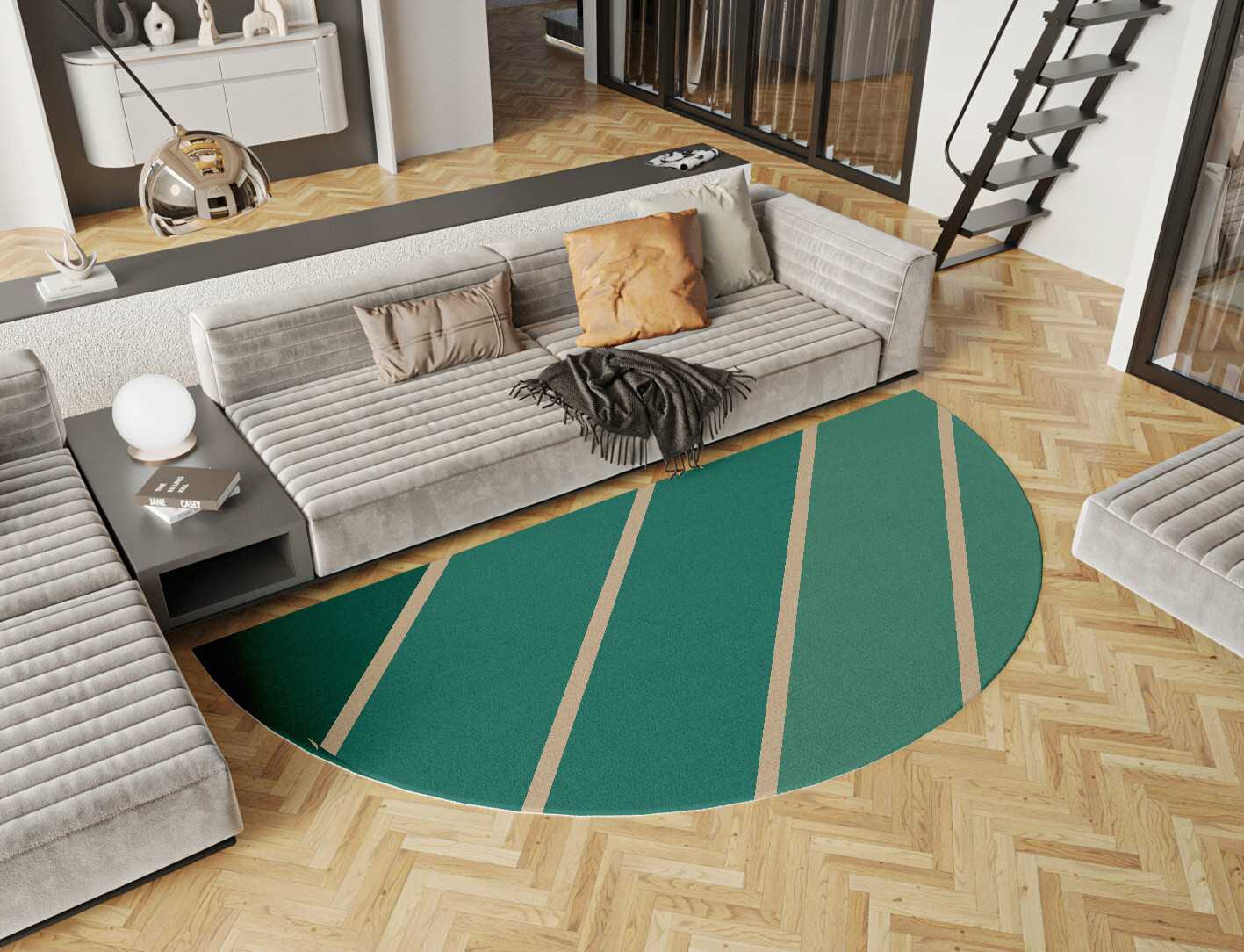 Sage Geometric Halfmoon Hand Tufted Pure Wool Custom Rug by Rug Artisan