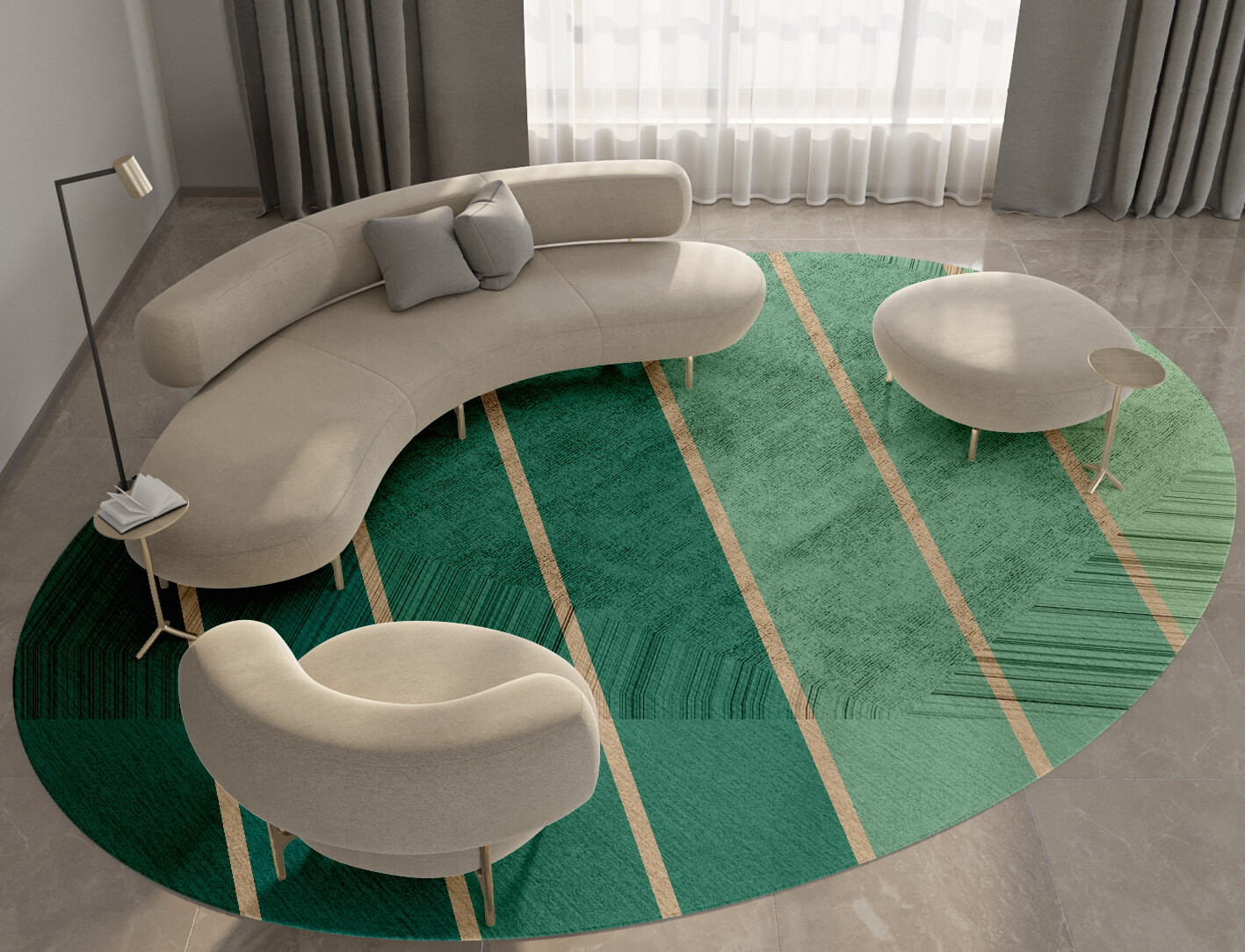 Sage Geometric Oval Hand Tufted Bamboo Silk Custom Rug by Rug Artisan