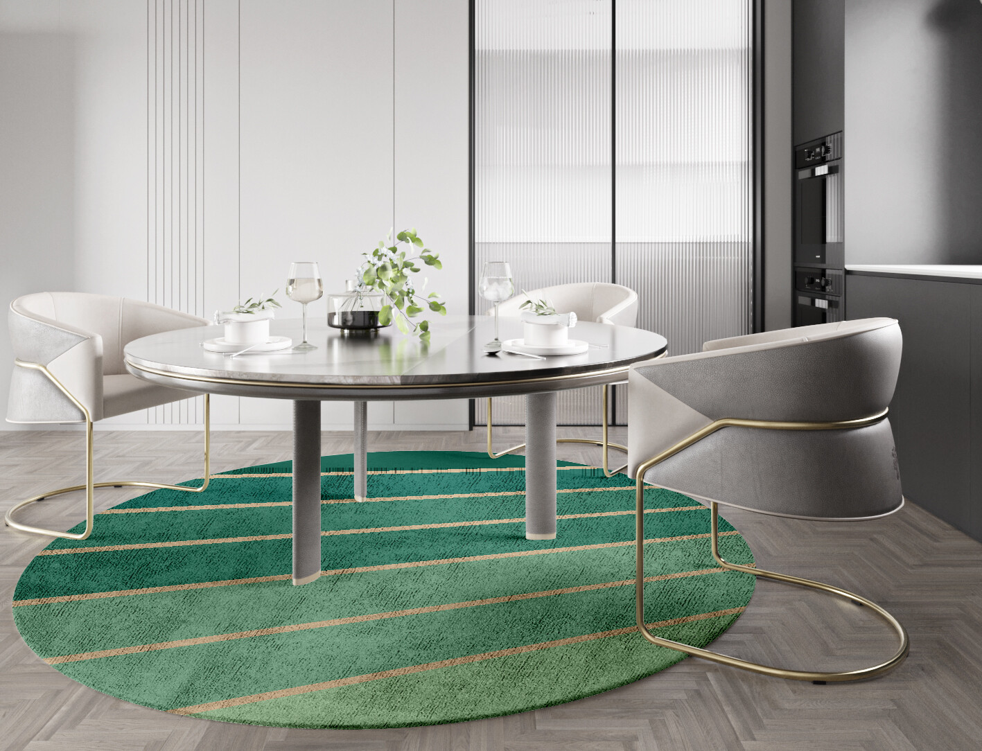 Sage Geometric Round Hand Tufted Bamboo Silk Custom Rug by Rug Artisan
