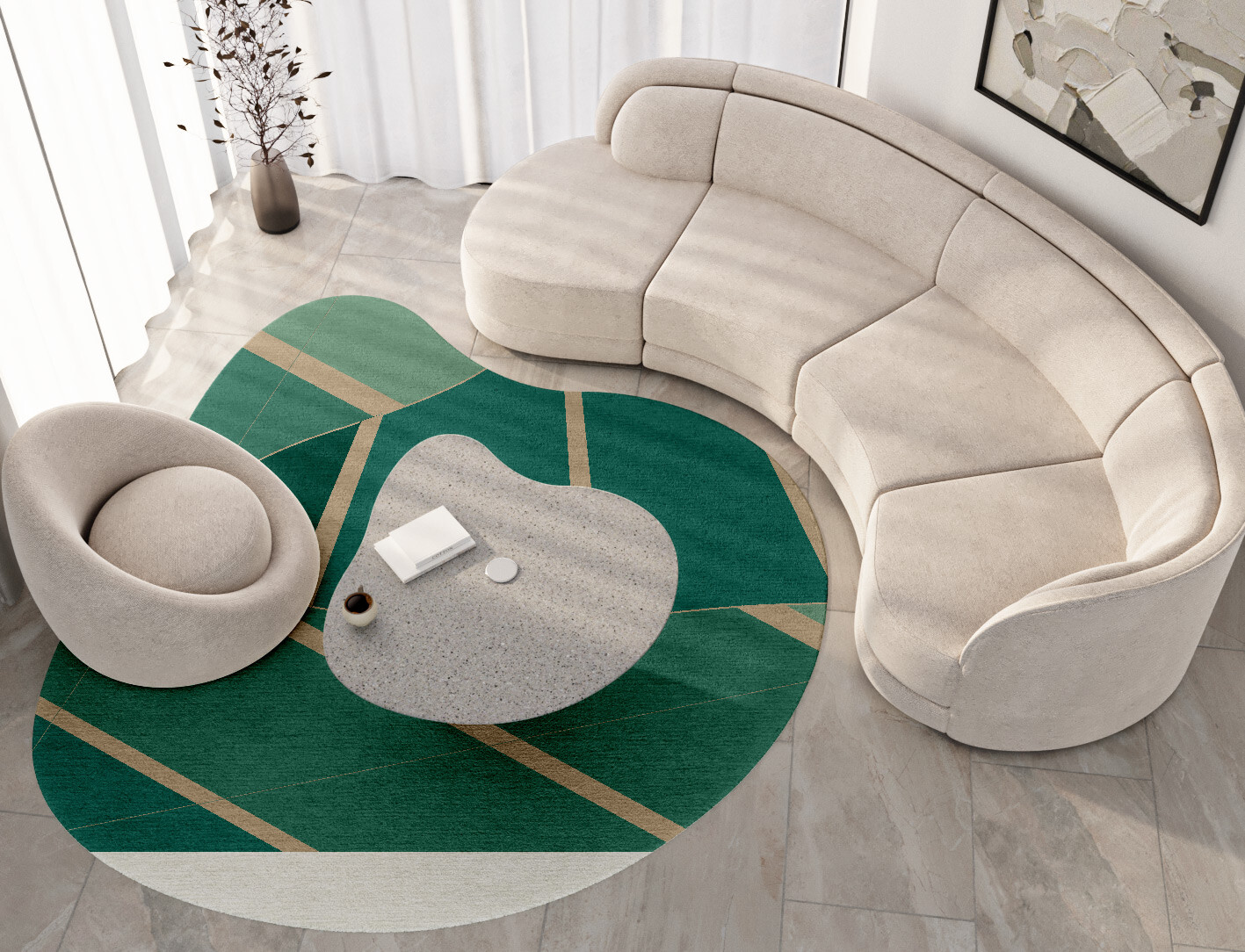Sage Geometric Splash Hand Tufted Pure Wool Custom Rug by Rug Artisan
