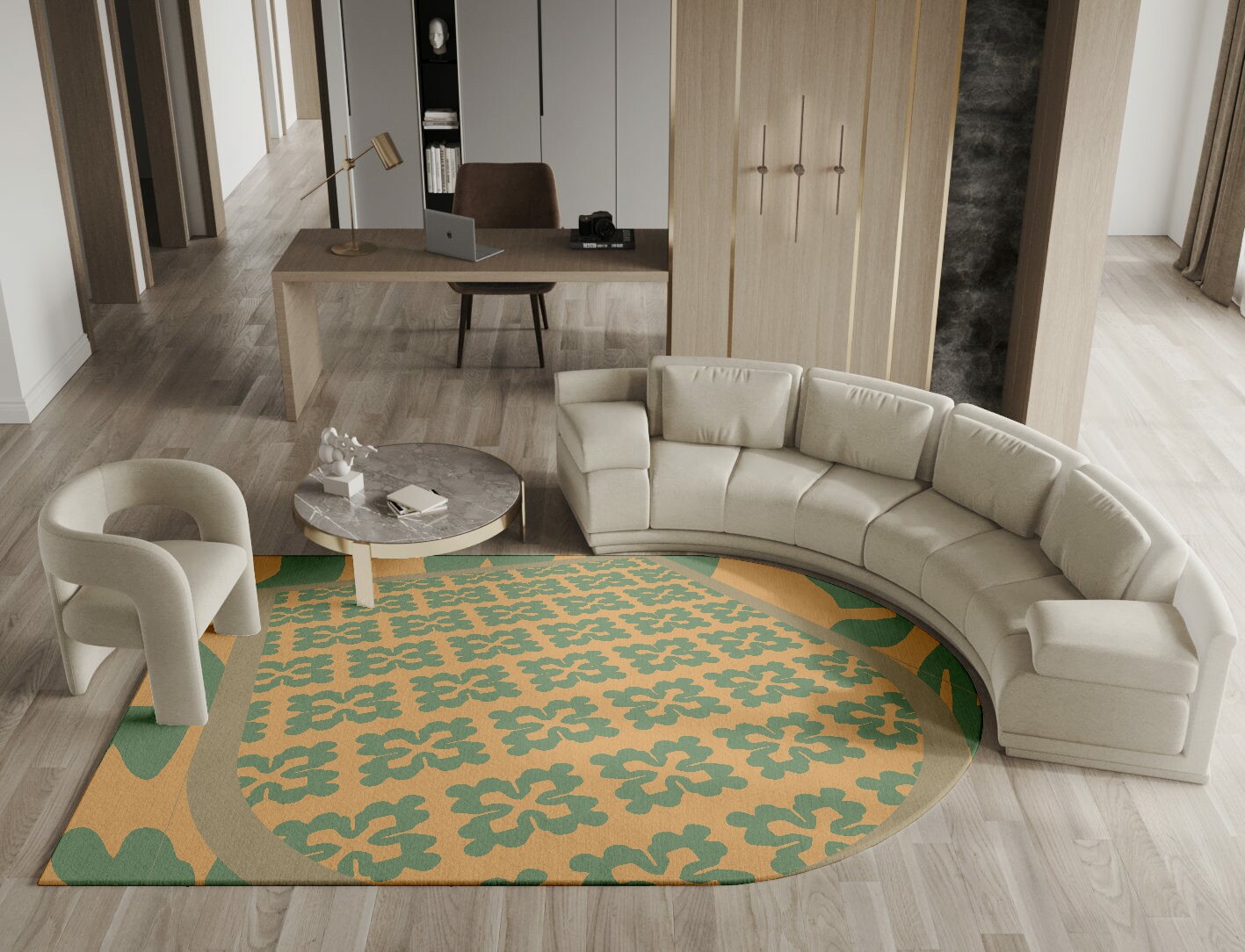 Saltire Geometric Arch Hand Knotted Tibetan Wool Custom Rug by Rug Artisan