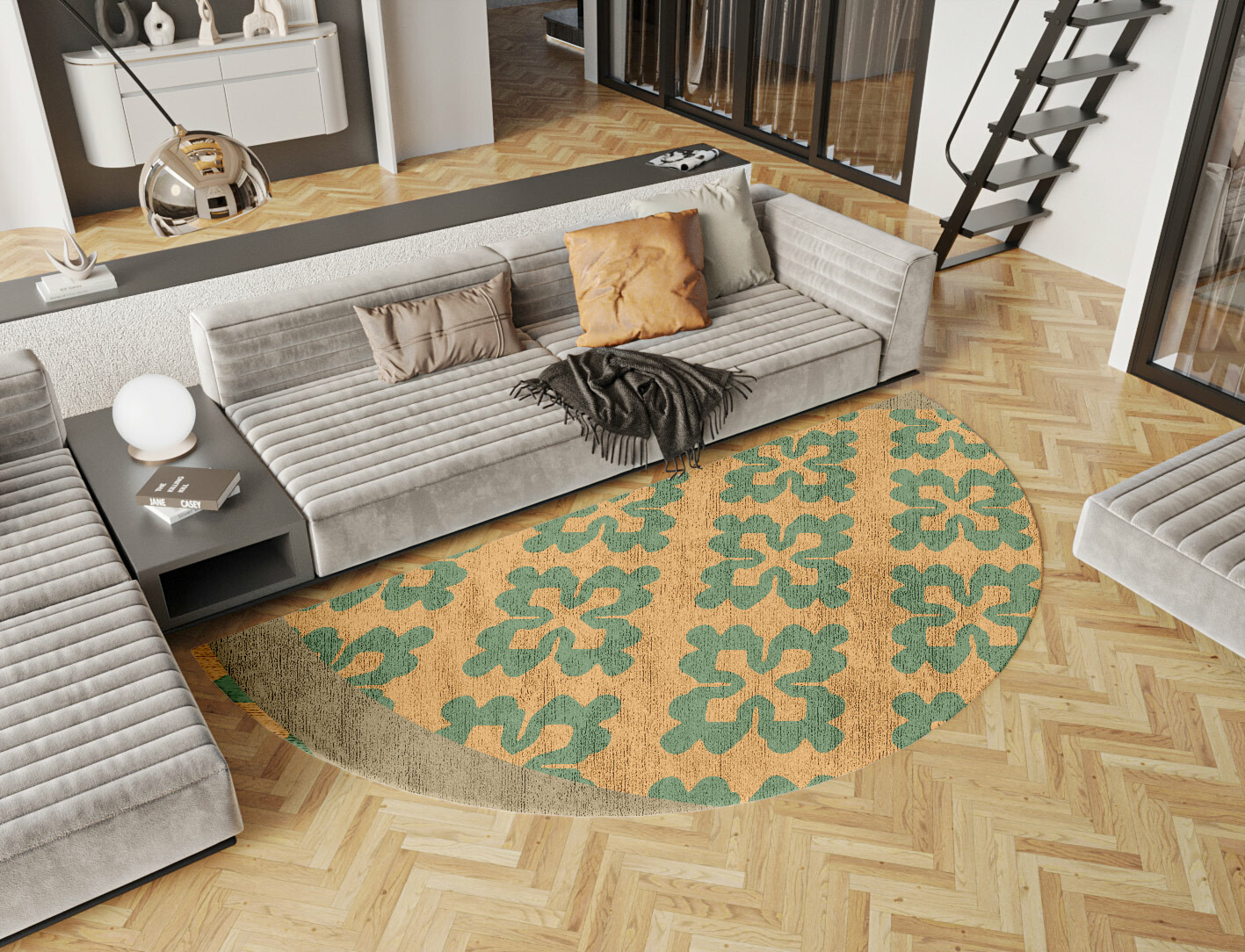 Saltire Geometric Halfmoon Hand Knotted Bamboo Silk Custom Rug by Rug Artisan