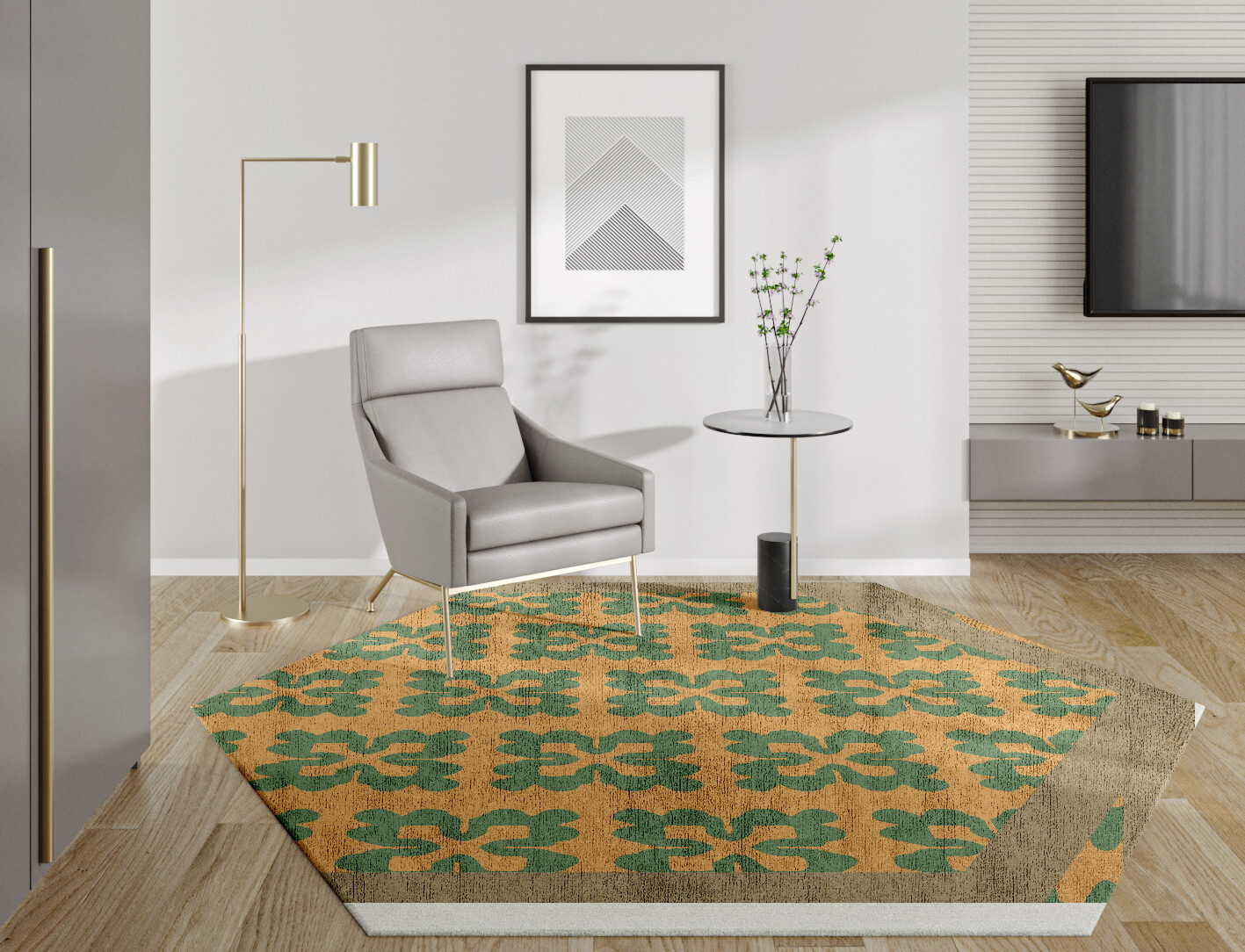Saltire Geometric Hexagon Hand Knotted Bamboo Silk Custom Rug by Rug Artisan