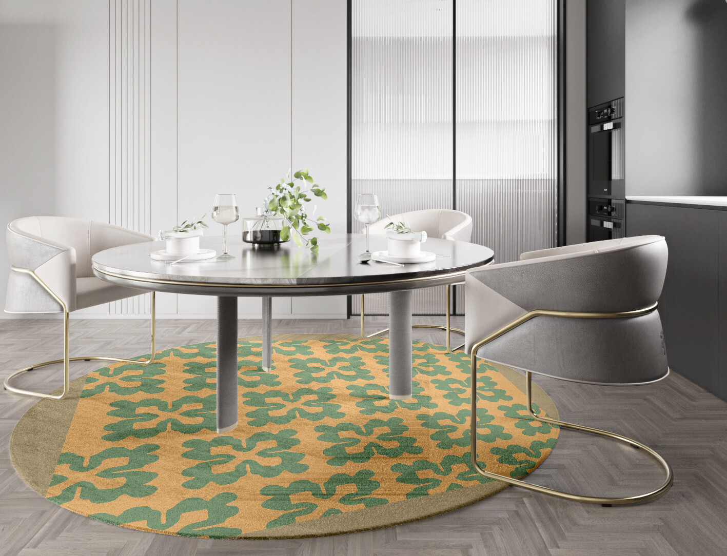 Saltire Geometric Round Hand Knotted Bamboo Silk Custom Rug by Rug Artisan