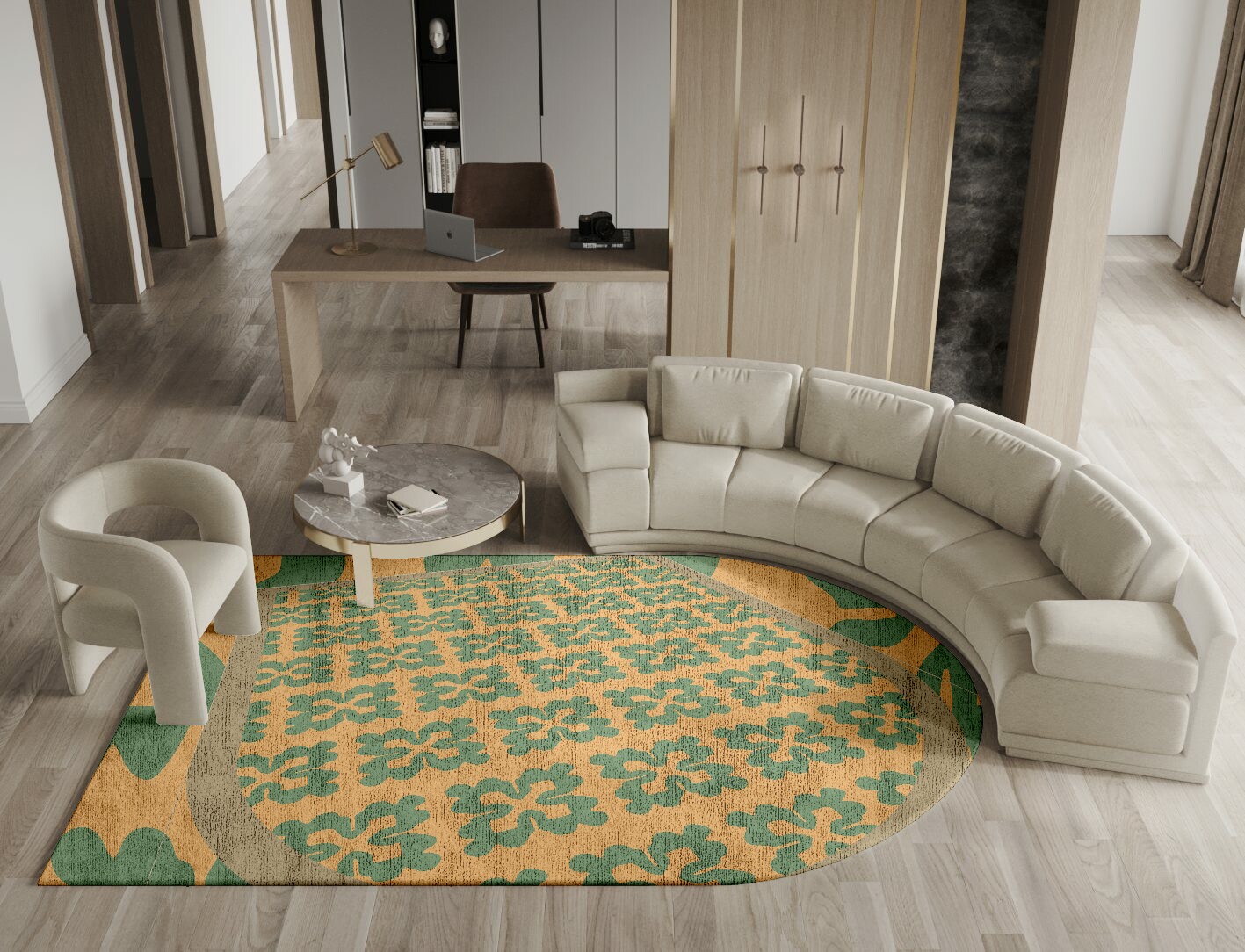 Saltire Geometric Arch Hand Tufted Bamboo Silk Custom Rug by Rug Artisan