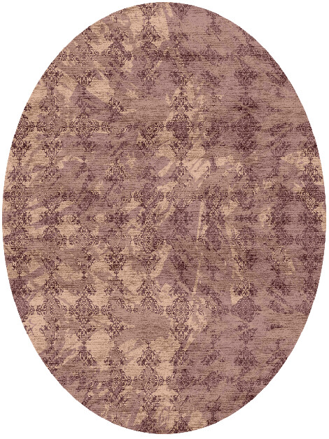 Scrolling Damask Vintage Oval Hand Knotted Bamboo Silk Custom Rug by Rug Artisan