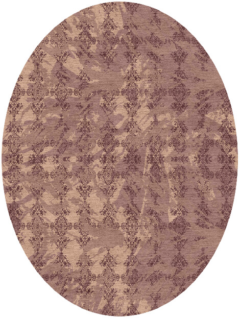 Scrolling Damask Vintage Oval Hand Knotted Tibetan Wool Custom Rug by Rug Artisan