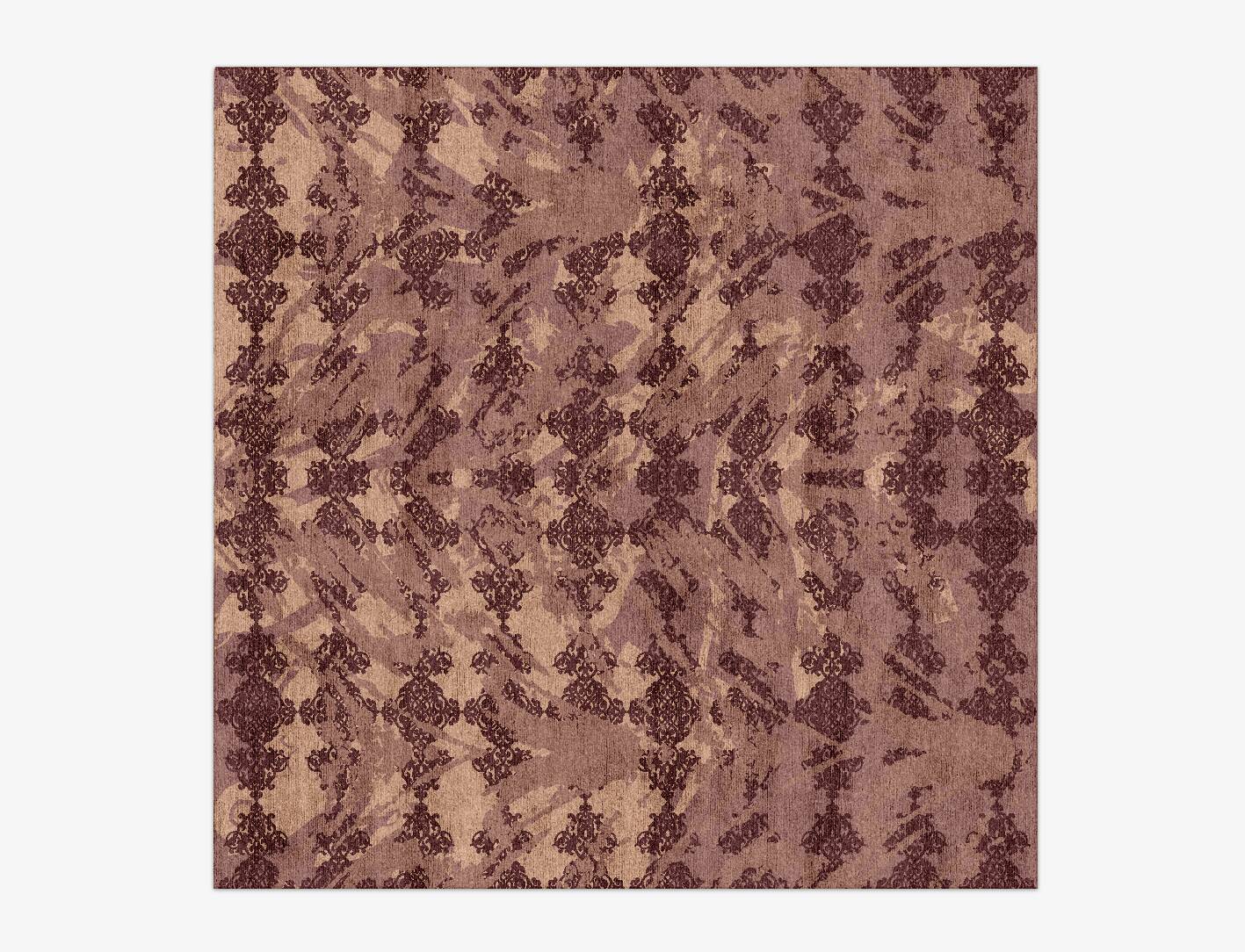 Scrolling Damask Vintage Square Hand Knotted Bamboo Silk Custom Rug by Rug Artisan