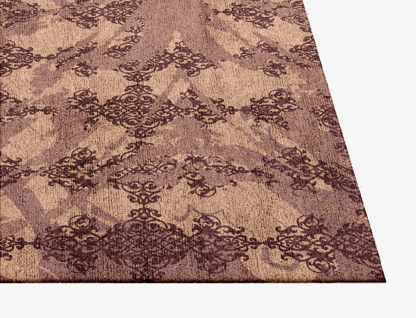 Scrolling Damask Vintage Square Hand Knotted Bamboo Silk Custom Rug by Rug Artisan