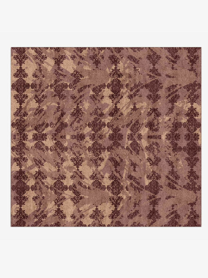 Scrolling Damask Vintage Square Hand Knotted Bamboo Silk Custom Rug by Rug Artisan
