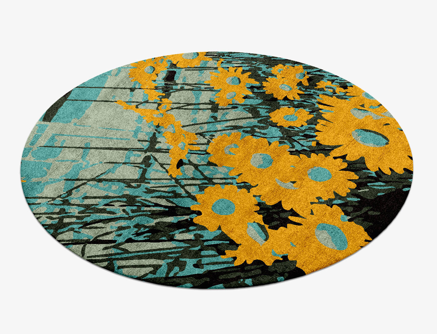 Sea View Floral Round Hand Knotted Bamboo Silk Custom Rug by Rug Artisan