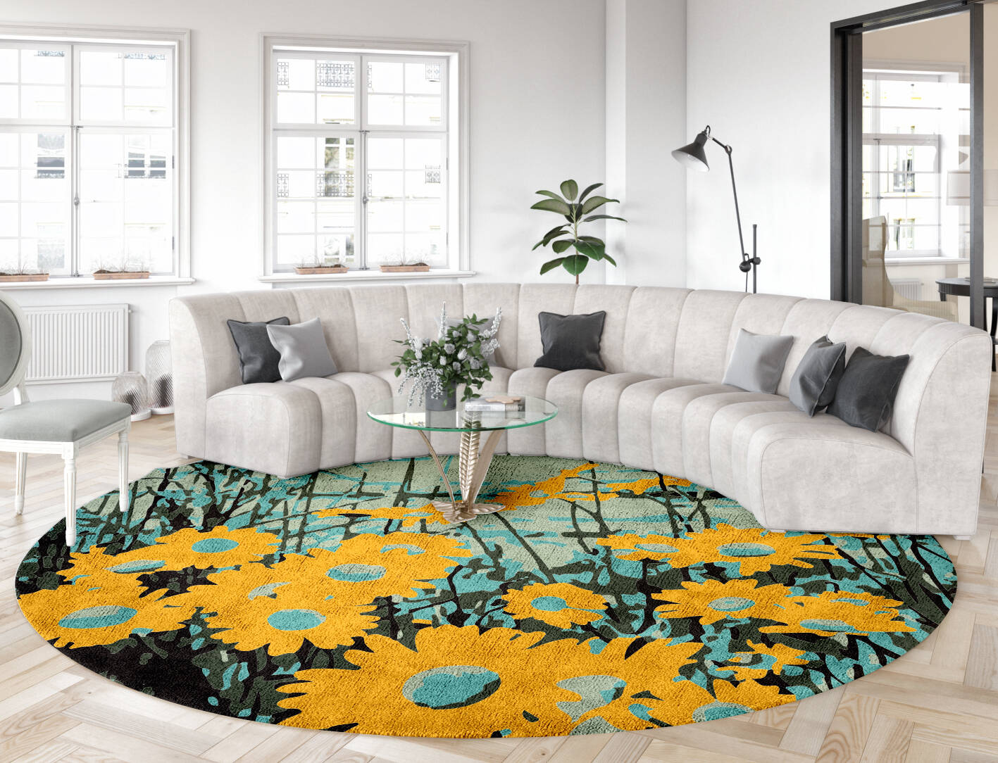 Sea View Floral Round Hand Tufted Bamboo Silk Custom Rug by Rug Artisan