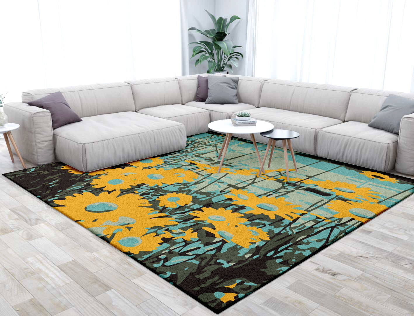 Sea View Floral Square Hand Tufted Pure Wool Custom Rug by Rug Artisan