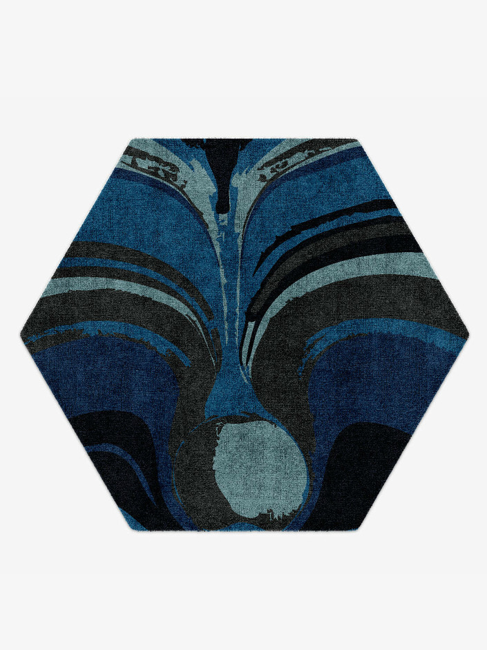 Seamount Modern Art Hexagon Hand Knotted Bamboo Silk Custom Rug by Rug Artisan