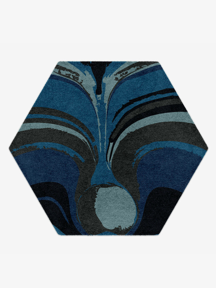 Seamount Modern Art Hexagon Hand Knotted Tibetan Wool Custom Rug by Rug Artisan