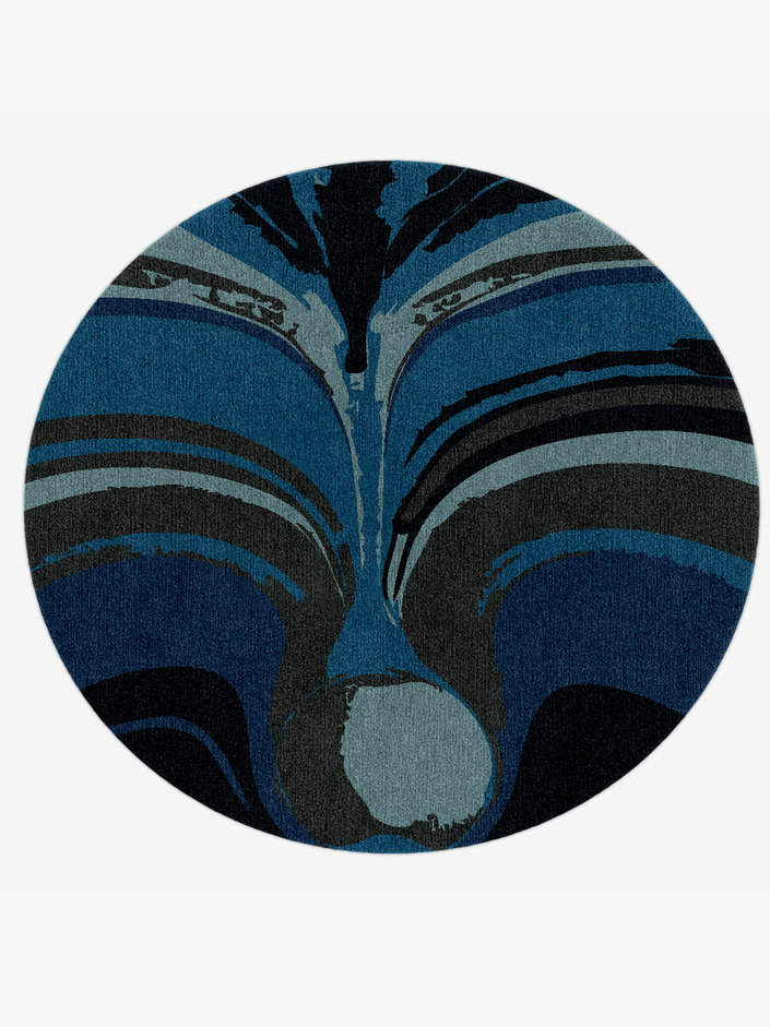 Seamount Modern Art Round Hand Knotted Tibetan Wool Custom Rug by Rug Artisan