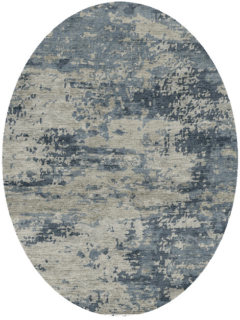 Seascape Brush Strokes Oval Hand Knotted Bamboo Silk Custom Rug by Rug Artisan