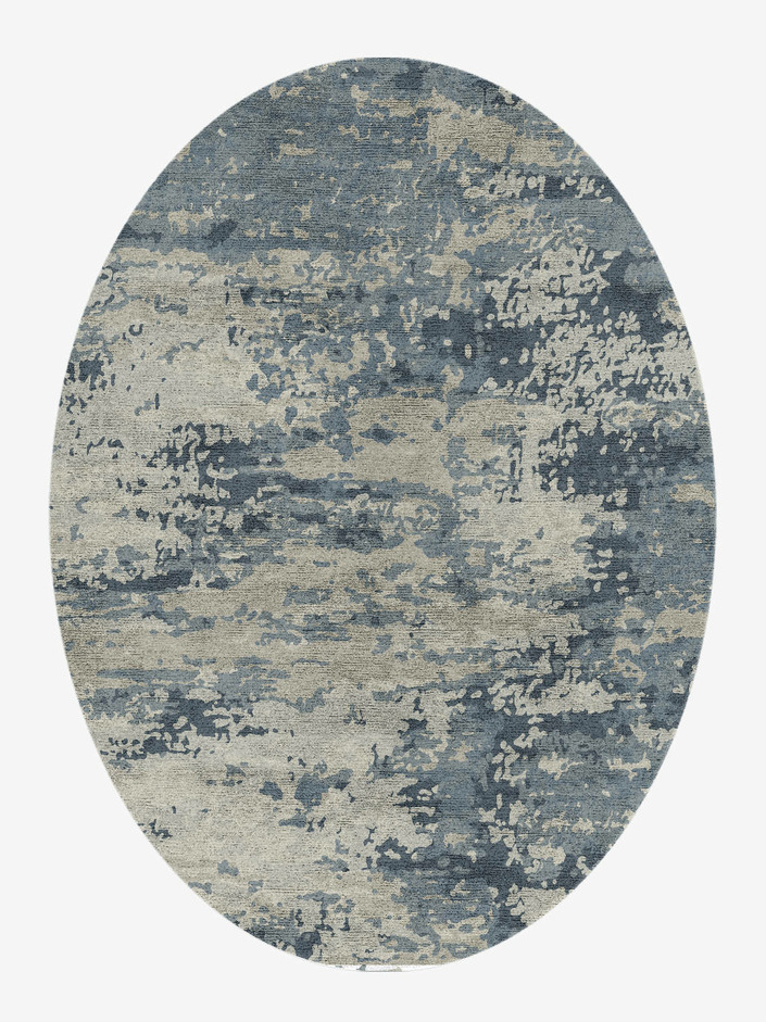 Seascape Brush Strokes Oval Hand Knotted Bamboo Silk Custom Rug by Rug Artisan