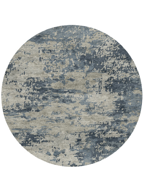 Seascape Brush Strokes Round Hand Knotted Bamboo Silk Custom Rug by Rug Artisan
