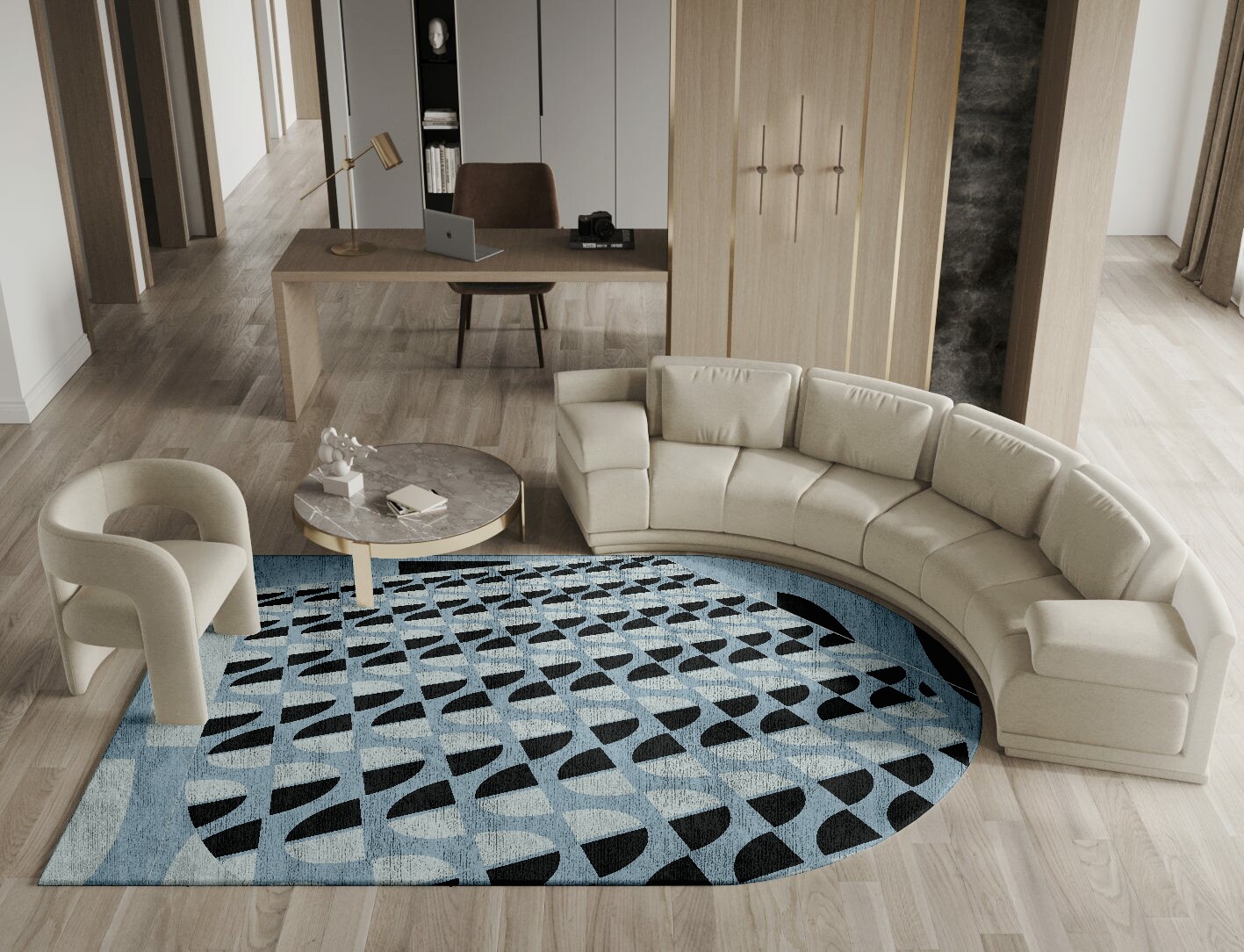 Sectors Geometric Arch Hand Knotted Bamboo Silk Custom Rug by Rug Artisan