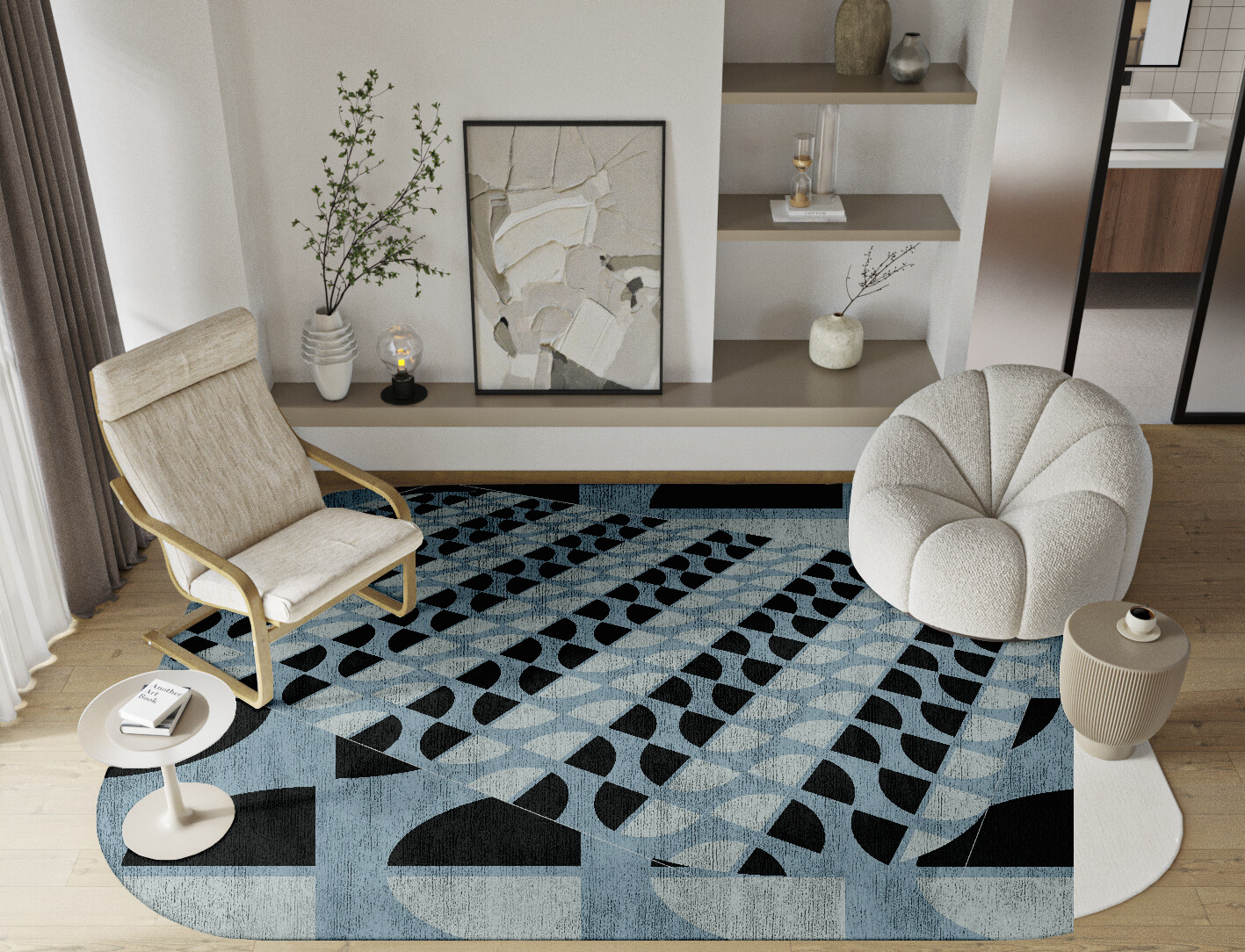 Sectors Geometric Oblong Hand Knotted Bamboo Silk Custom Rug by Rug Artisan