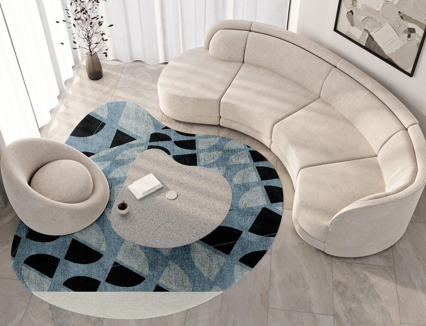 Sectors Geometric Splash Hand Knotted Bamboo Silk Custom Rug by Rug Artisan