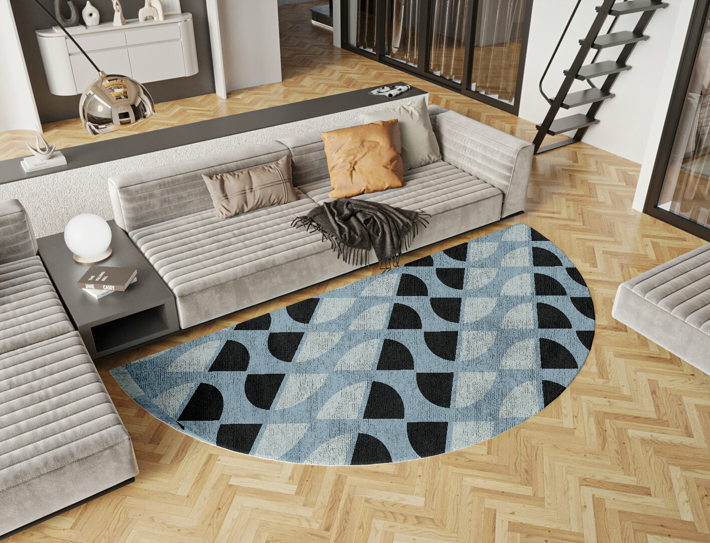 Sectors Geometric Halfmoon Hand Tufted Bamboo Silk Custom Rug by Rug Artisan