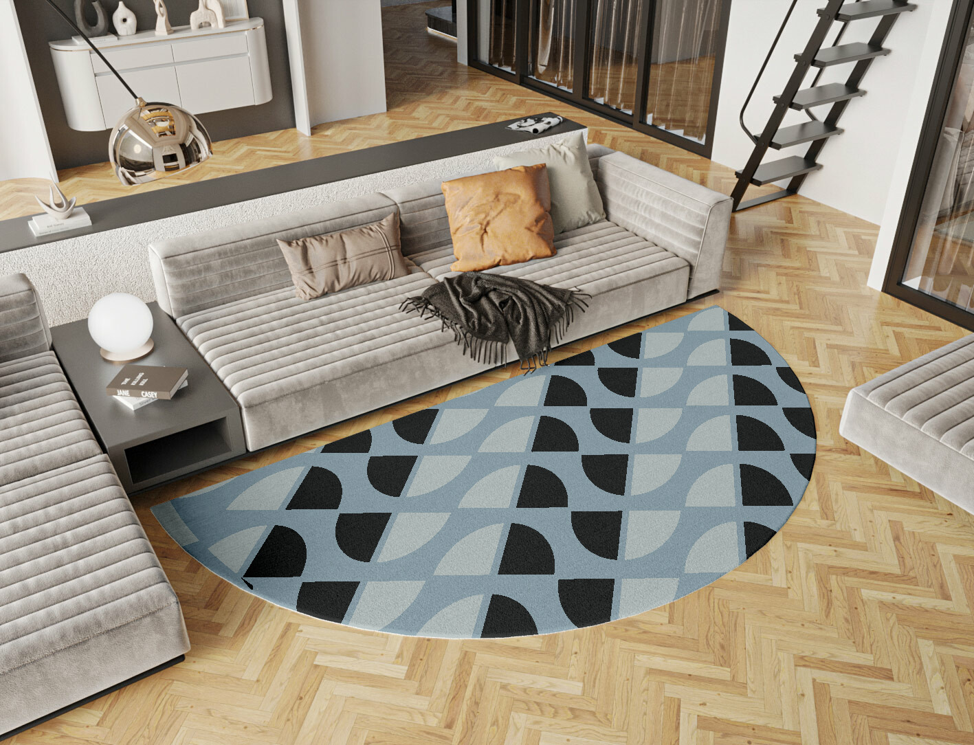 Sectors Geometric Halfmoon Hand Tufted Pure Wool Custom Rug by Rug Artisan