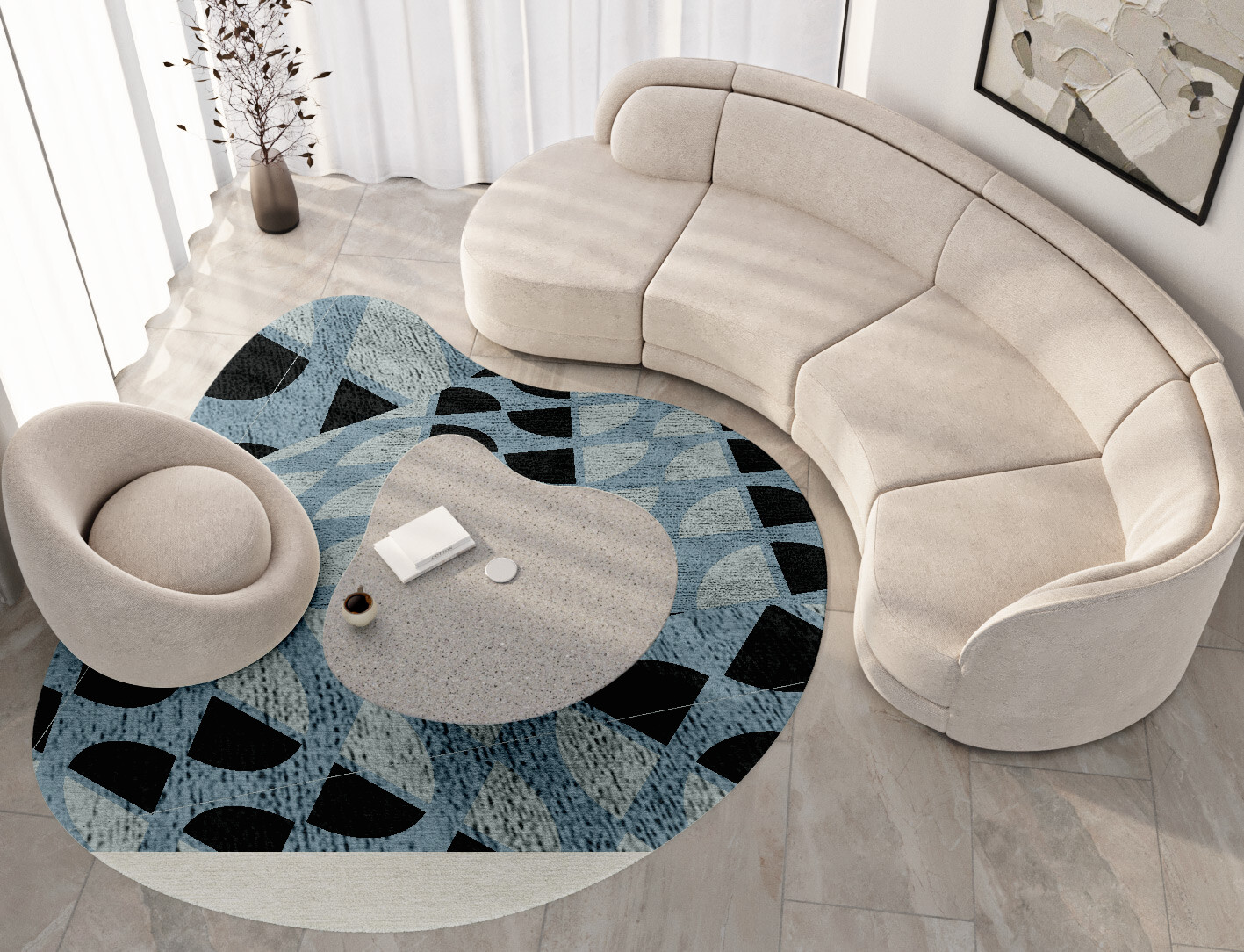 Sectors Geometric Splash Hand Tufted Bamboo Silk Custom Rug by Rug Artisan