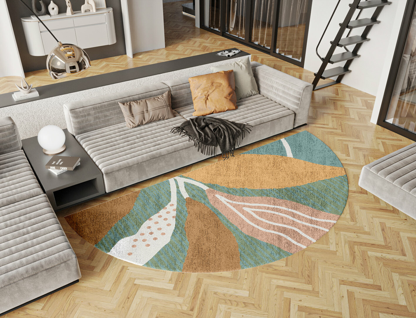 Seguine Field of Flowers Halfmoon Hand Knotted Bamboo Silk Custom Rug by Rug Artisan
