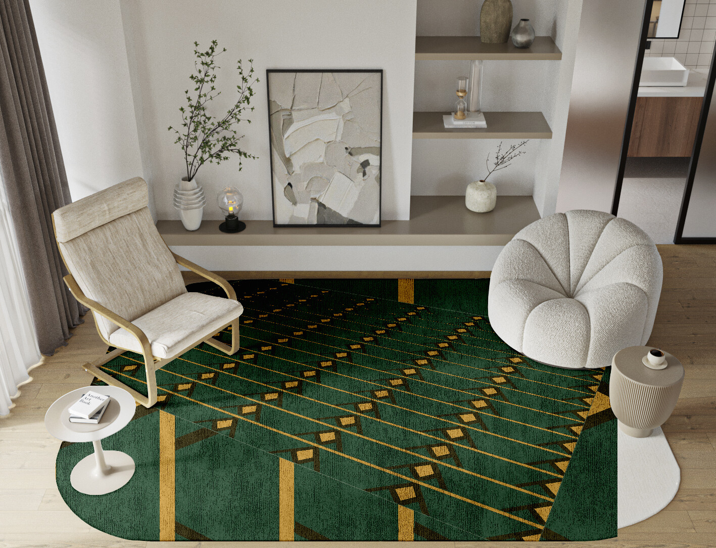Sephora Geometric Oblong Hand Knotted Bamboo Silk Custom Rug by Rug Artisan