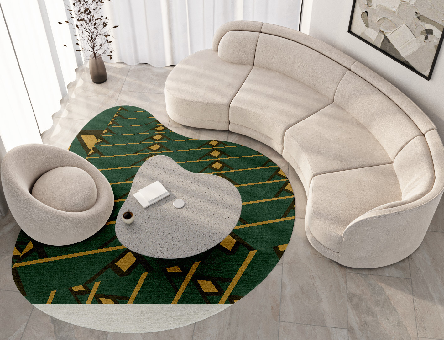 Sephora Geometric Splash Hand Knotted Tibetan Wool Custom Rug by Rug Artisan