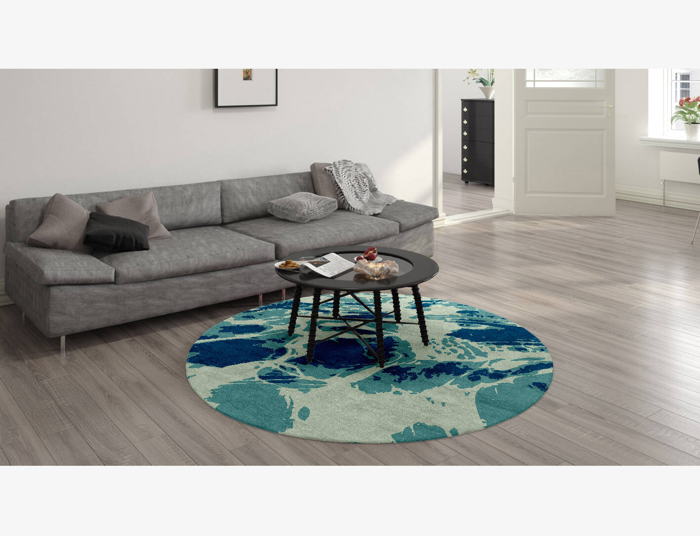 Seven Seas Abstract Round Hand Knotted Bamboo Silk Custom Rug by Rug Artisan