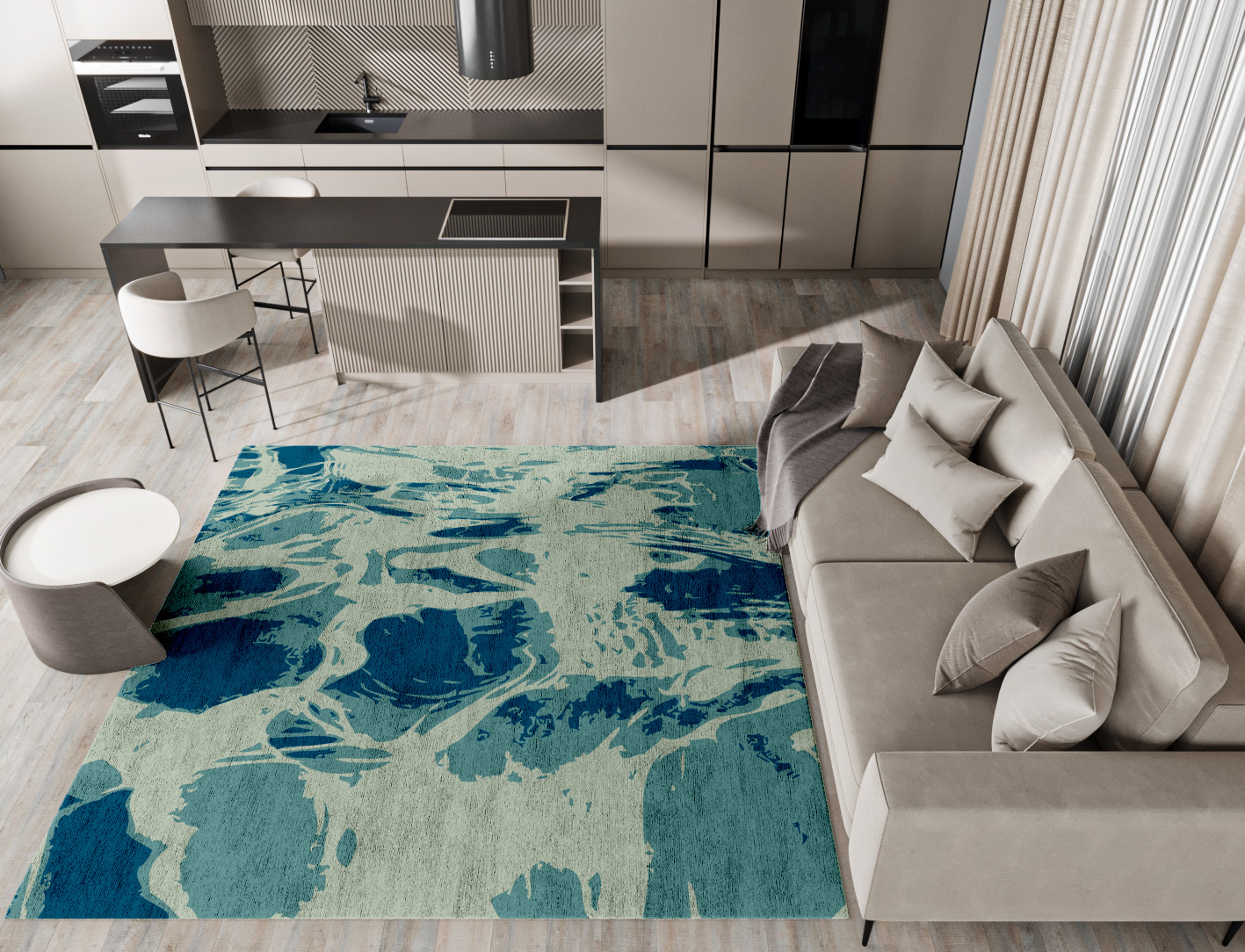 Seven Seas Abstract Square Hand Tufted Bamboo Silk Custom Rug by Rug Artisan