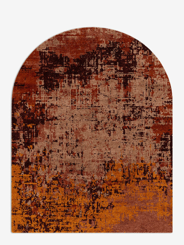 Shades Of Rust Surface Art Arch Hand Knotted Bamboo Silk Custom Rug by Rug Artisan