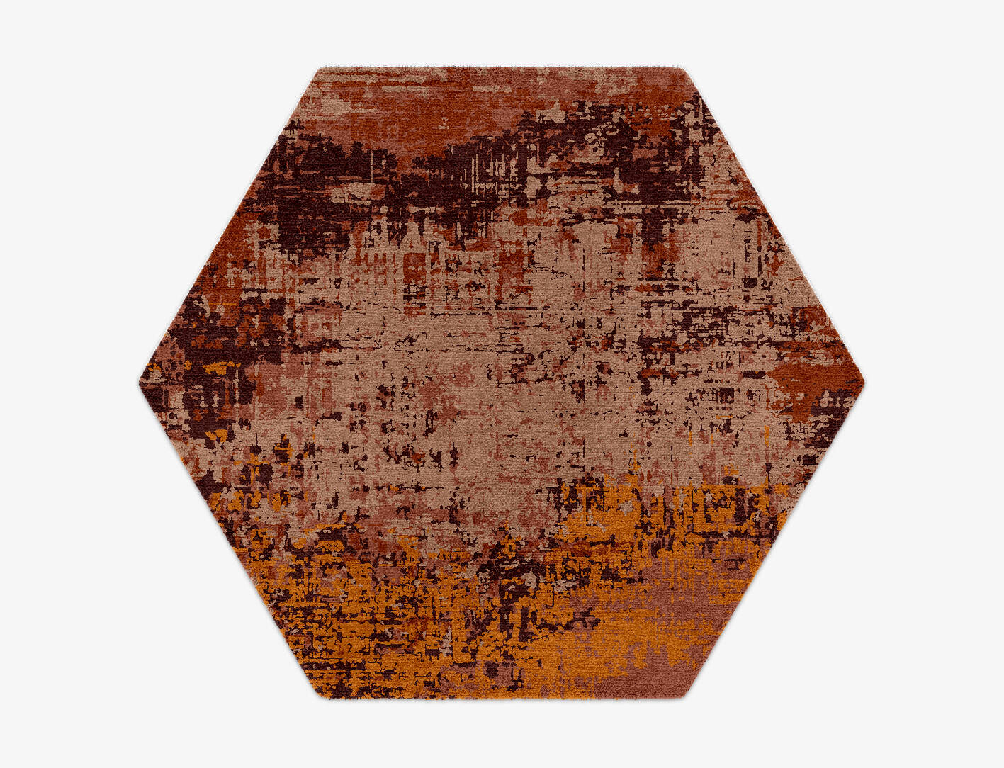 Shades Of Rust Surface Art Hexagon Hand Knotted Tibetan Wool Custom Rug by Rug Artisan