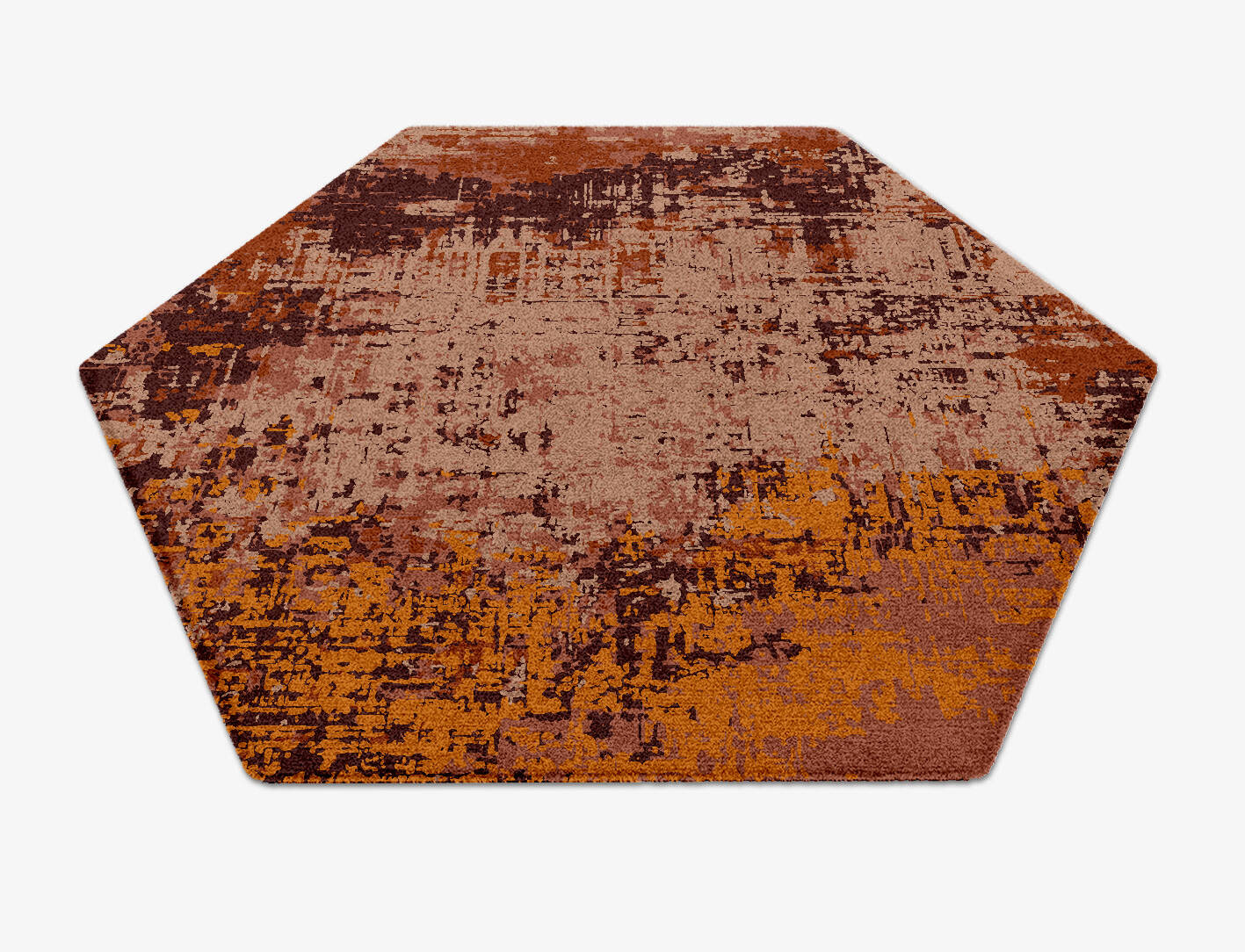 Shades Of Rust Surface Art Hexagon Hand Knotted Tibetan Wool Custom Rug by Rug Artisan