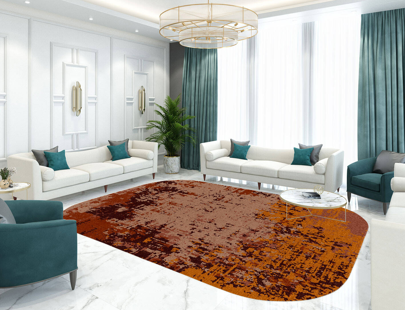 Shades Of Rust Surface Art Oblong Hand Knotted Tibetan Wool Custom Rug by Rug Artisan